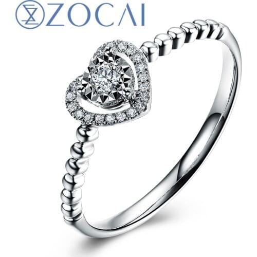 ZOCAI Heart Shape Genuine 0.08 CT Certified Real Diamond Engagement Ring 18K White Gold (AU750) W05406