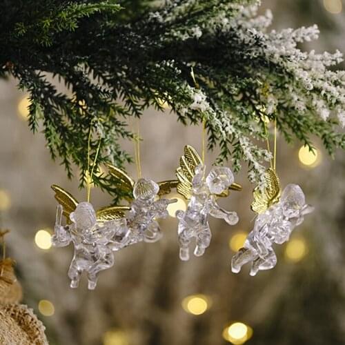 40Pcs Christmas Transparent Angel Pendant Acrylic Garden Decoration Christmas Tree Ornaments