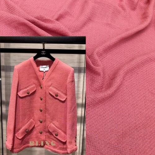 450gsm European and American autumn and winter woolen small fragrant pink jacket haute couture clothing handmade DIY fabric