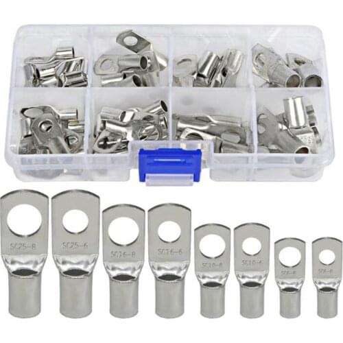 60pcs Bolt Hole Tinned Copper Cable lugs Battery Terminals set Wire terminals connector SC10-6 SC16-8 SC25-8