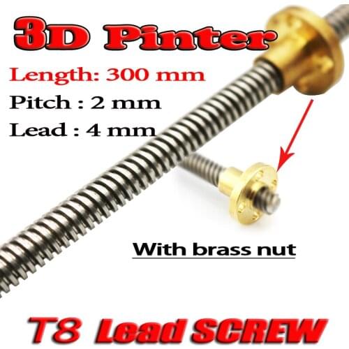 Free Shipping 3D Printer THSL-300-8D Lead Screw Dia 8MM Pitch 2mm Lead 4mm Length 300mm with Copper Nut