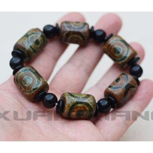 Natural Agate Barrel Beads Bracelets Nine Eyes Dzi Beads Bangles Gift for Men Women Fine Jade Stone Jewelry