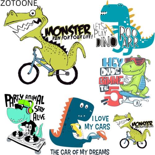 ZOTOONE Cycling Dinosaur Patches for Kids Thermo Stickers for Clothing DIY Ironing Cartoon Animal Letter Patch for Bag Appliques