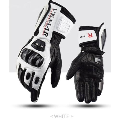 Leather Motorcycle Riding Long Gloves Carbon Fiber Protect Shell Gloves Winter Windproof Touch Screen DH Motor Motocross Gloves