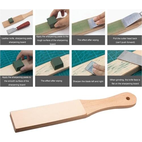 Dual Sided Leather DIY Blade Razor Sharpening Board Wooden Handle Polishing Knife Sharpener Cutting Home Handmade Tool