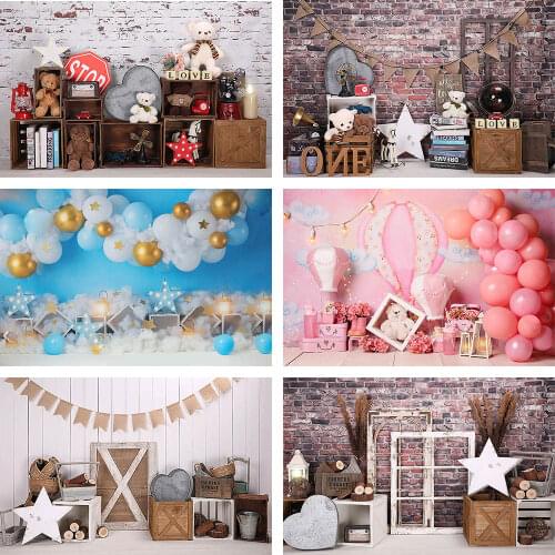 Cloud Star Bear Backdrop Newborn Baby Shower Boy Girl Birthday Decor Brick Wall Kid Portrait Photography Background Photo Studio