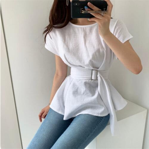 Alien Kitty Summer Lace-Up Ruffles Tee Women Short Sleeves 2021 Basic Streetwear All-Match Office Lady Tops Brief Solid T-Shirts