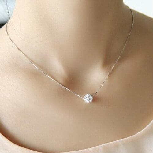 Hot sell simple design one Crystal ball silver-Color ladies short chain necklaces anti-allergic drop shipping
