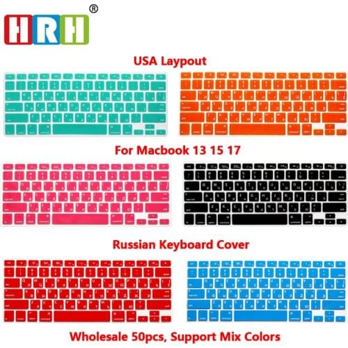 HRH Wholesale 50 pcs Russian Slim Silicone Keyboard Cover Skin Sticker Protective FILM for Mac Book Pro Air 13 15 17 US Layout