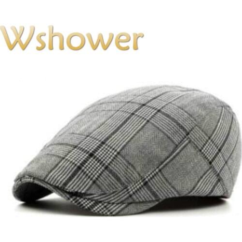 Which in shower black light gray coffee British style plaid beret hat women men fashion grid spring summer flat cap sun visor