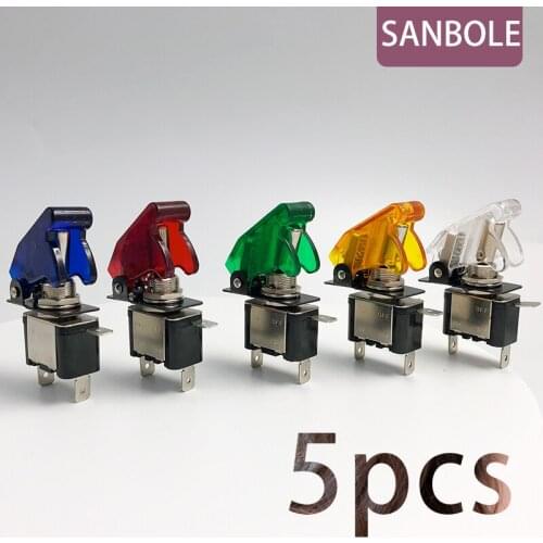 Rocker Switch (5pcs) LED Modification Arm Push Button Protection Cover 12V 20A For Racing Car Light Toggle Control ON-OFF