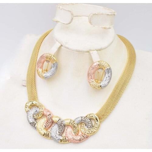High Quality Ltalia gold plated jewelry set Three Colors Classic Circle Necklace Earrings For Party