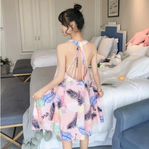 Summer Night Dress Women Cotton Nightgown Spaghetti Strap Sexy Sleepwear Nightwear Women Sleep Dress Homewear