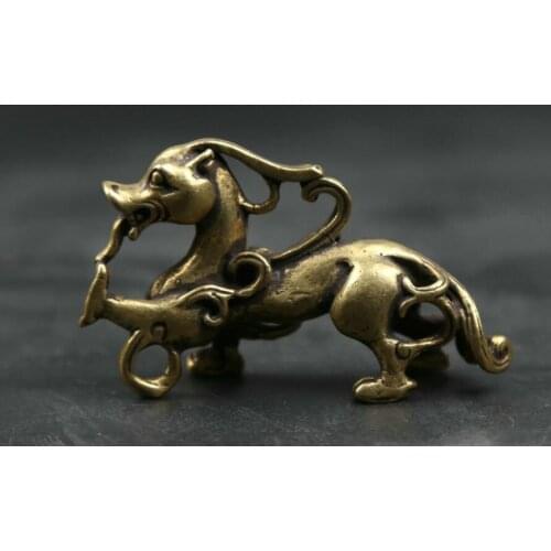 Small Curio Chinese Bronze Animal Pixiu Pi Xiu Unicorn Beast Wealth Statue