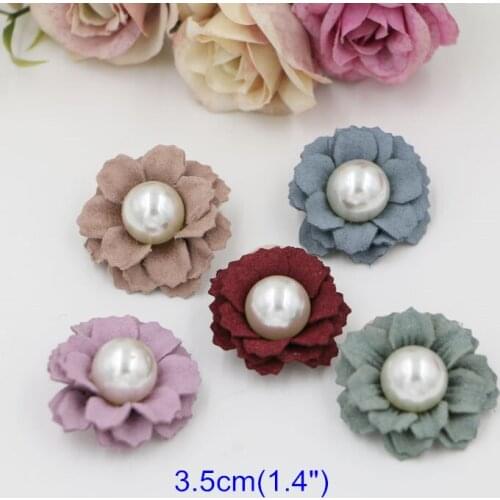 8 pcs Mini Microfiber Flowers With Pearl Center,3.5cm (1.4") Small Leather Flowers Handmade Decorative Flowers For Hairpin,Clip