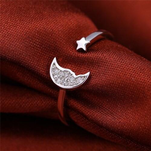 Trendy Female Moon Star Adjustable Ring Classic Silver Color Wedding Rings For Women Luxury Crystal Stone Engagement Ring