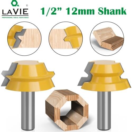LAVIE 2pcs 12mm 1/2" Shank Lock Miter Tenon Router Bits 22.5 Degree Glue Joinery Milling Cutter Set Woodworking Cutters MC03114