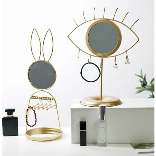 Eye Sgaped Tabletop Mirror Jewelry Hook Earrings Necklace Holder for Living Room
