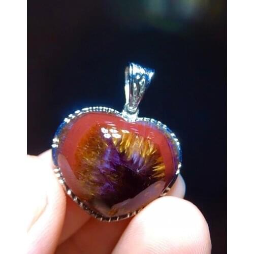 Natural Cacoxenite Auralite 23 Heart Love Pendant Purple Red Women 20.8/11.5mm Canada Rutilated Crystal Jewelry AAAAA