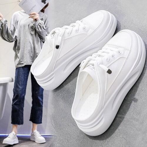 Small White Shoes 2021 Large Base Outside The New Summer Wear Heelless Lazy Cool Fashion Slippers Baotou Half Slippers