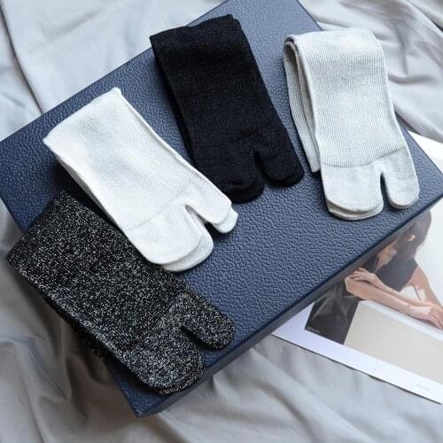 Shiny Women Mercerized Cotton Tabi Socks Spring Summer Cozy Breathable Glitter Split Toe Socks Japanese Harajuku Two Toe Sock