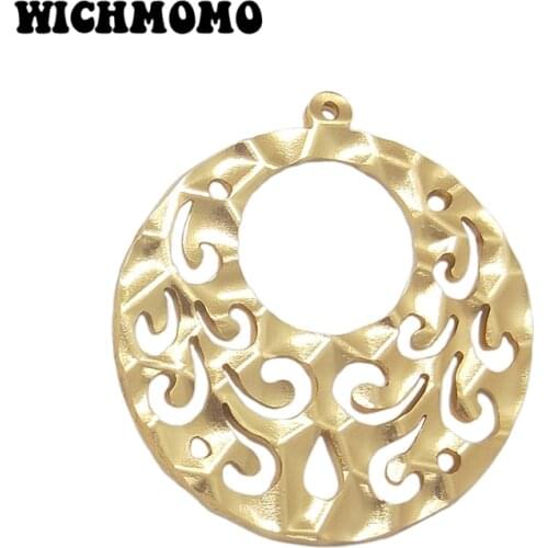 2019 New 2pieces/bag 44mm Aluminium Alloy Wire Drawing Hollow Out Round Charms Big Pendant for DIY Necklace Earring Accessories