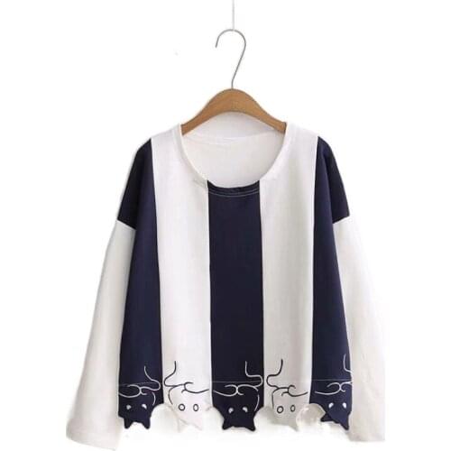 2021 Spring New Womens Japan Style Fresh Sweet Stripe Sweatshirt Female pullover O-Neck Loose Girl Harajuku Pullovers 2112661