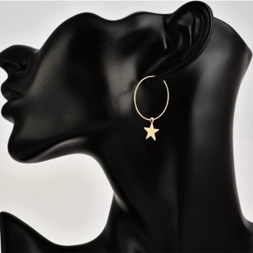 New Earrings Popular Fashion Personality Simple Pentagram Ear Ring Female Accessories Wholesale And Foreign Trade Round Earrings
