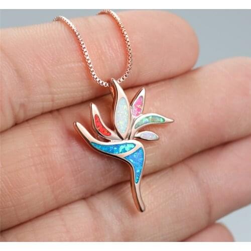 Charm Rose Gold Silver Color Chain Necklace Geometric Torch Flower Necklace Female Cute Rainbow Opal Pendant Necklaces For Women