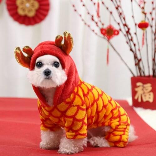Pet Clothes Funny Dog Jumpsuits Chinese Dinosaur Costumes Warm Plush Dog Coral Fleece Creative Dog Jacket Pet Accessories