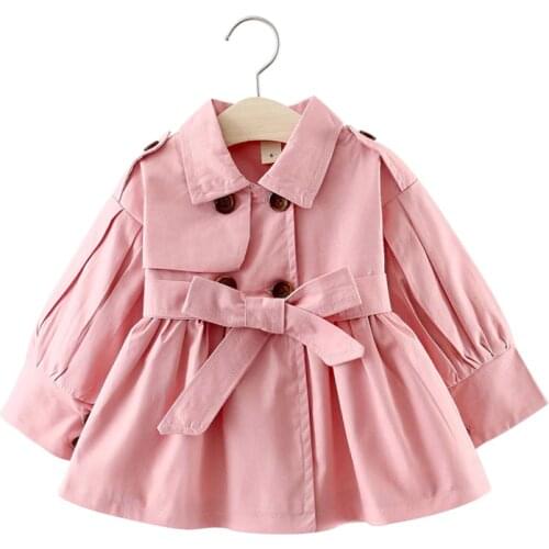Baby girl clothes 0-4 years old girl coat spring and autumn pure color windbreaker girl double-breasted lace-up jacket coat