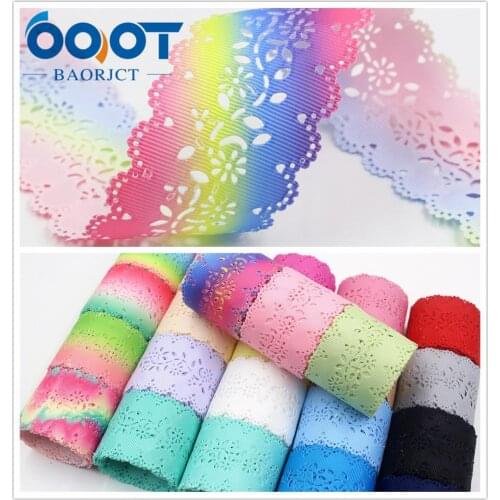 OOOT BAORJCT I-19805-1789,hot sale 43mm 10yards hollow Flowers ribbons,DIY handmade bow cap accessories and decorations material