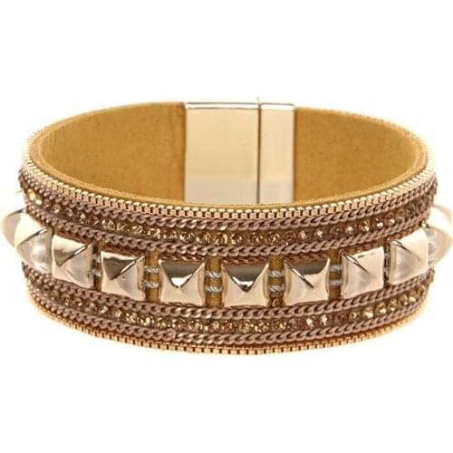 ORNAPEADIA New Hot Jewelry Bohemia bracelet VOGUE recommended style Popular rivet gem Leather Bangles for women gift wholesale