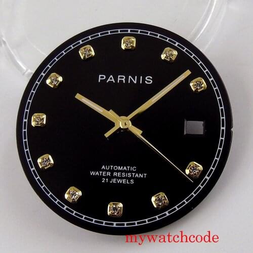 PARNIS 28.8mm Watch Dial Hands Fit MIYOTA 8215 821A 8205 Mingzhu 2813 Automatic Movement Black Color