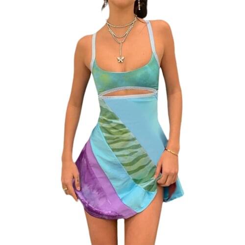 Female A-Line Dress, Summer Casual U-Neck Sleeveless Fashion Hollow Out Short Length for Ladies, Pink/Purple/Black/Green, S/M/L