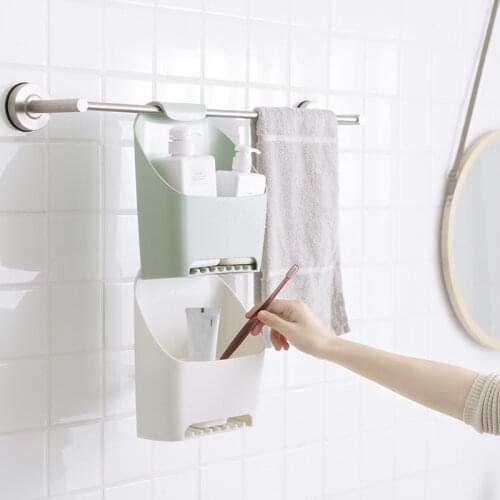 Bathroom Storage Box Hook Shower Hanging Basket Plastic Kitchen Bathroom Wall Hanging Drain Storage Basket Bath Tools Organizer