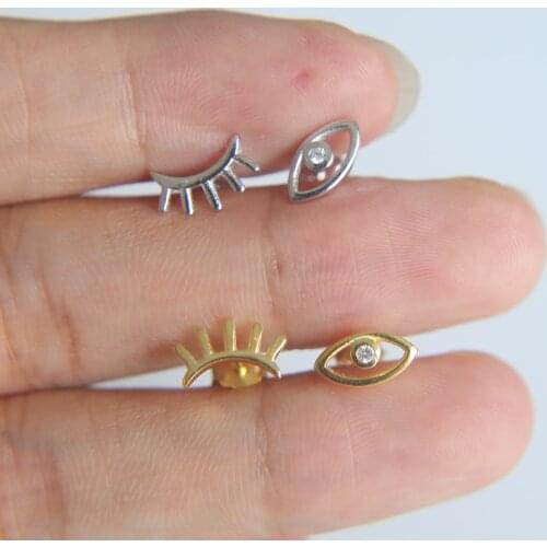Simple turkish evil eye eyelash stud earring 100% 925 sterling silver drop shipping