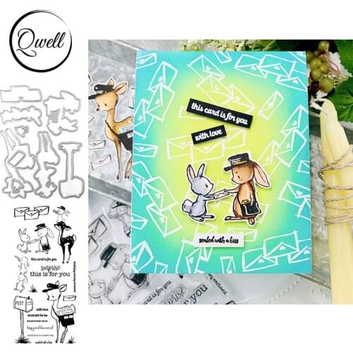 QWELL Rabbit Messenger Metal Cutting Dies With Clear Transparent Stamps Set Sentiments DIY Scrapbooking Album Crafts 2020