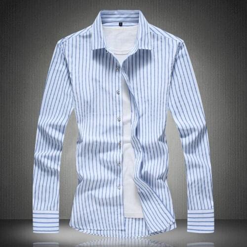 Oversized Men Long Sleeve Shirt Spring Striped Design Mens Dress Formal Fashion Social Shirts M- 5XL 6XL 7XL #3017