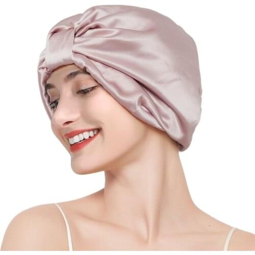 16 Momme Silk Sleep Cap Organic Pure Silk On Both Sides For Women Hair Care Silk Night Bonnet Double-Layer Shower Elastic Cap