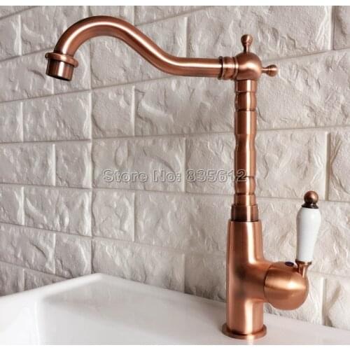 Modern Antique Red Copper Bathroom Basin Faucet Mixer Kitchen Sink Tap Swivel Spout Faucets Deck Mounted Wnf414