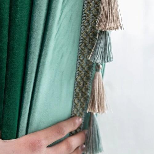 Plain Simple Italian Velvet Curtains Light Luxury for Living Room Bedroom High-end Dutch Velvet Tassel Curtains Tulle Custom