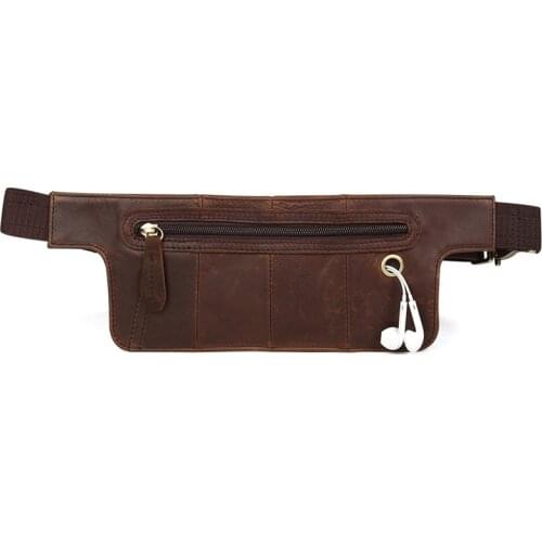 Nesitu High Quality Vintage Chocolate Real Skin Genuine Leather Men Waist Bags Women Man Chest Bag Phone Bag M6373