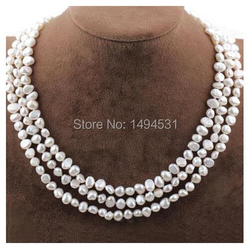 Pearl Bib Necklace Three Strands Pearl Necklace Multi Strand Pearl Natural White Potato Pearl Choker Necklace Costume Necklace