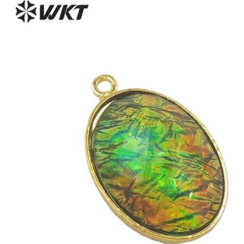 WT-P1549 Amazing rainbow flame opal pendant gold electroplated bezel jewelry artificial opal pendants women stone pendant