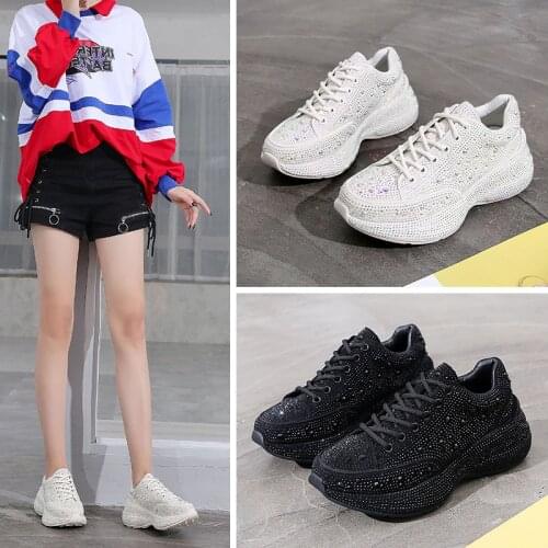 2021 spring summer new burst water drill muffin shoes women thick-soled sports small white shoes full drill shoes flats sneakers