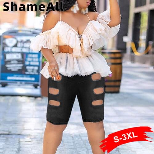 Plus Size Ripped Black Skinny Short Jeans Feminino 4XL Summer High Waisted Body Denim Shorts Women Hippie Hotpants Jean Short
