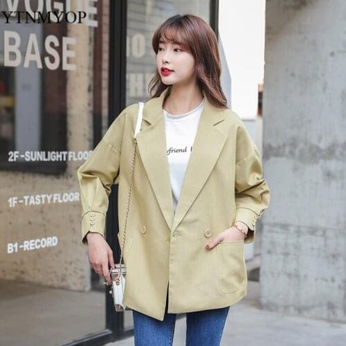 Women Blazer Spring And Autumn Solid Coat Female V-Neck Fashion Office Lady Blazers Loose Jacket YTNMYOP