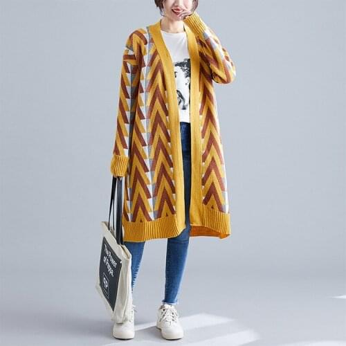 Autumn Trend Cardigan Sweater Coat Women Loose Large Size Striped Print 2021 New Fashion All Match Knitted Sweater LL154