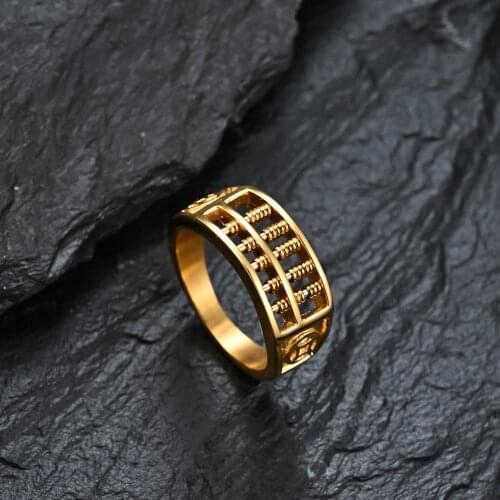 Gold Abacus Rings for Men Stainless Steel Rich Lucky Ring Finger Fashion Punk Charm Male Jewelry